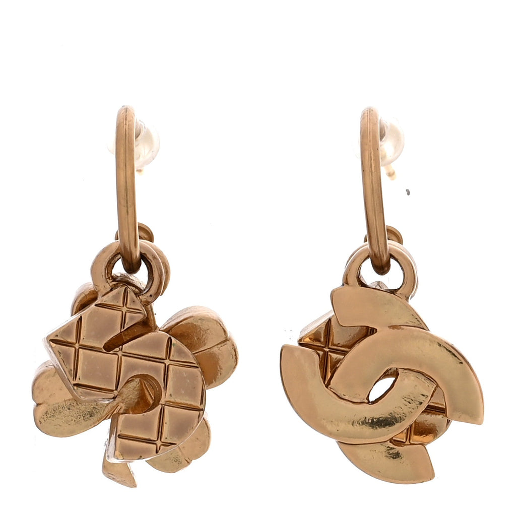 Metal Drop No 5 Clover CC Earrings Gold