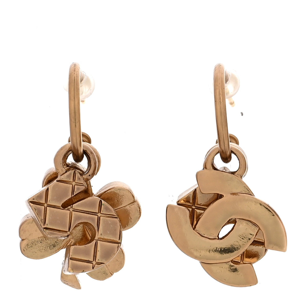 Metal Drop No 5 Clover CC Earrings Gold