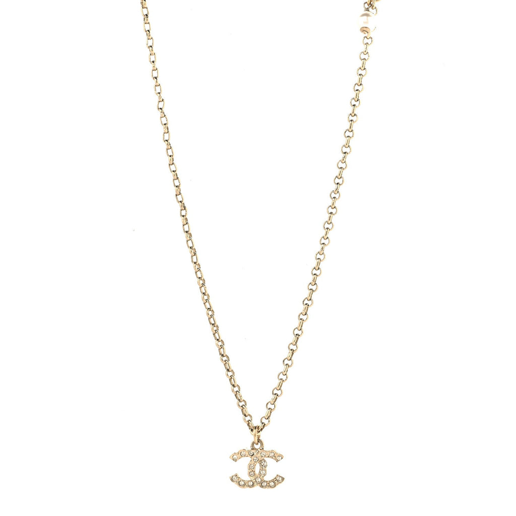 Metal Pearl Crystal CC Textured Pendant Necklace Gold
