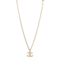 Metal Pearl Crystal CC Textured Pendant Necklace Gold