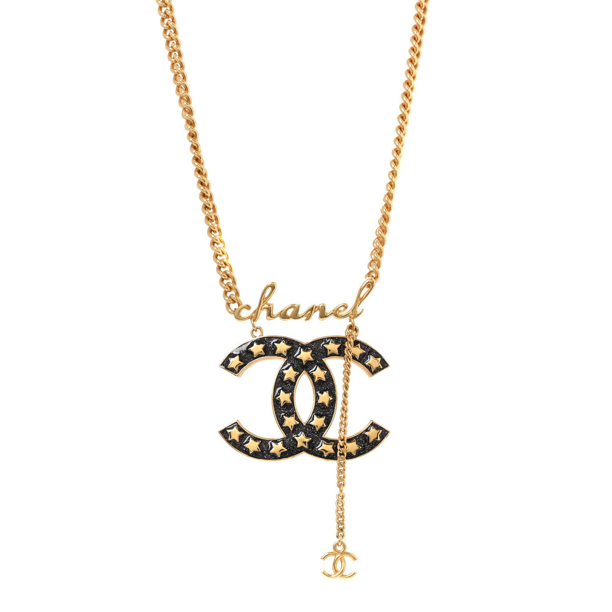 Metal Resin CC Star Chain Logo Necklace Gold Black