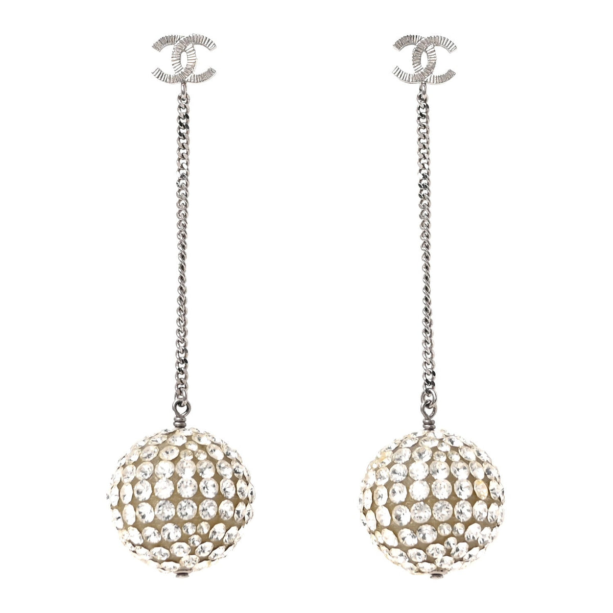 Crystal CC Ball Drop Earrings Silver