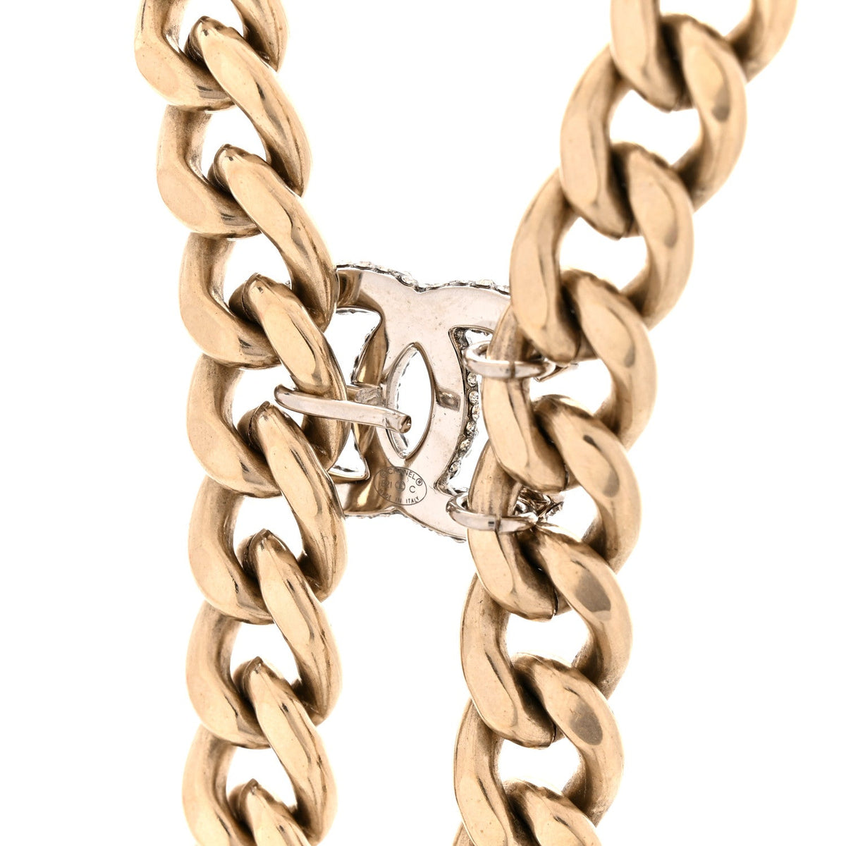 Chain Link Crystal CC Dog Tag Charm Necklace Gold