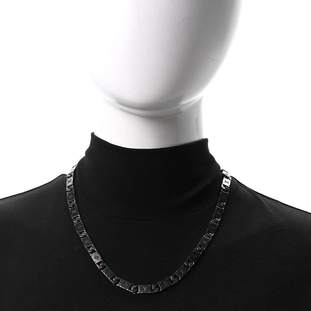 Metal Monogram Tied Up Necklace Black