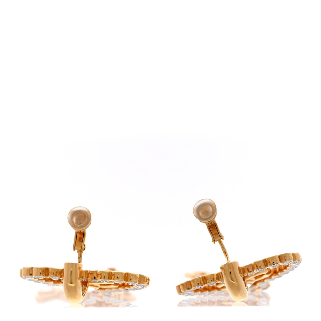 Metal Crystal CC Heart Chain Drop Clip On Earrings Gold