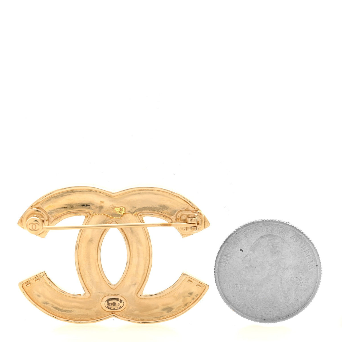 Metal Enamel CC Brooch Gold Black