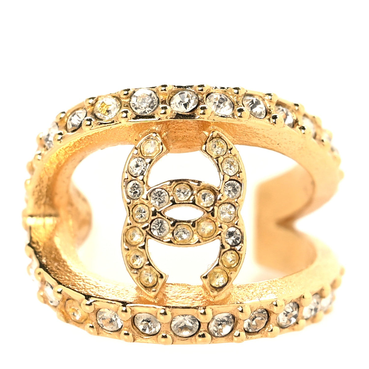 Crystal Strass CC Double Hoop Earrings Gold