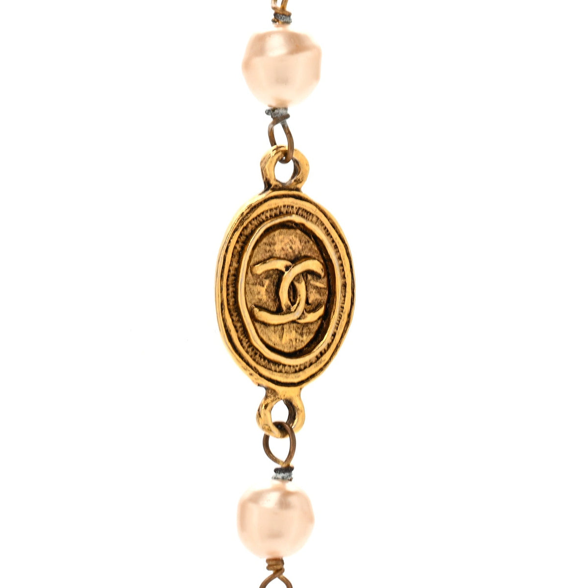 Pearl Medallion Long Necklace Gold