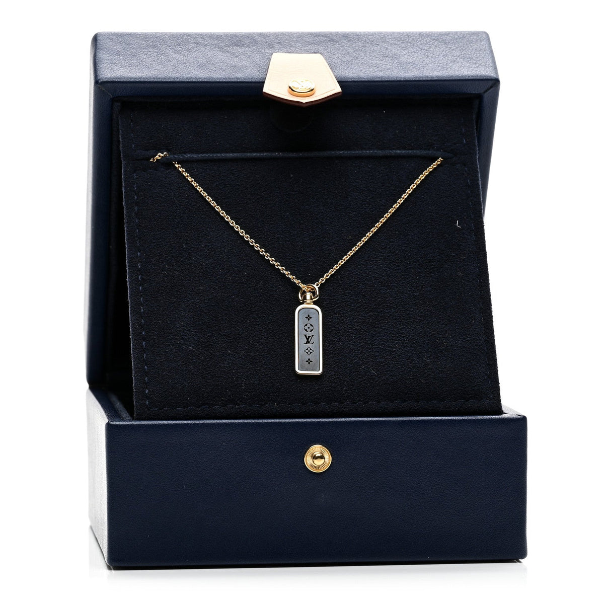 18K Yellow Gold Blue Titanium Small Les Gastons Tag Pendant Necklace