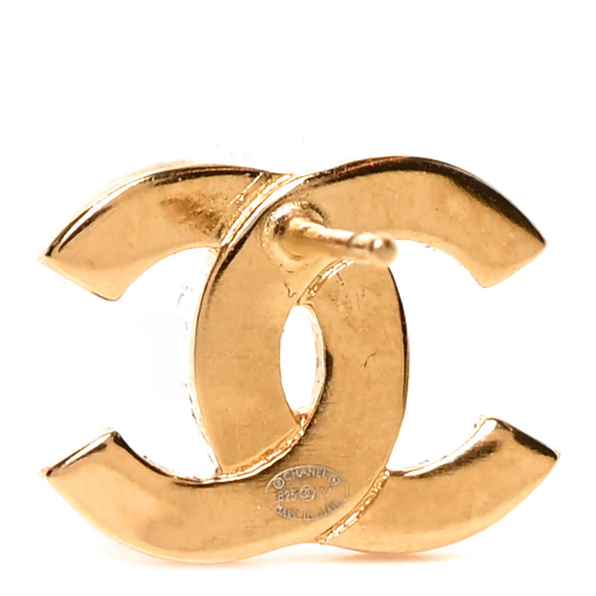 Metal CC Paris Button Stud Earrings Gold