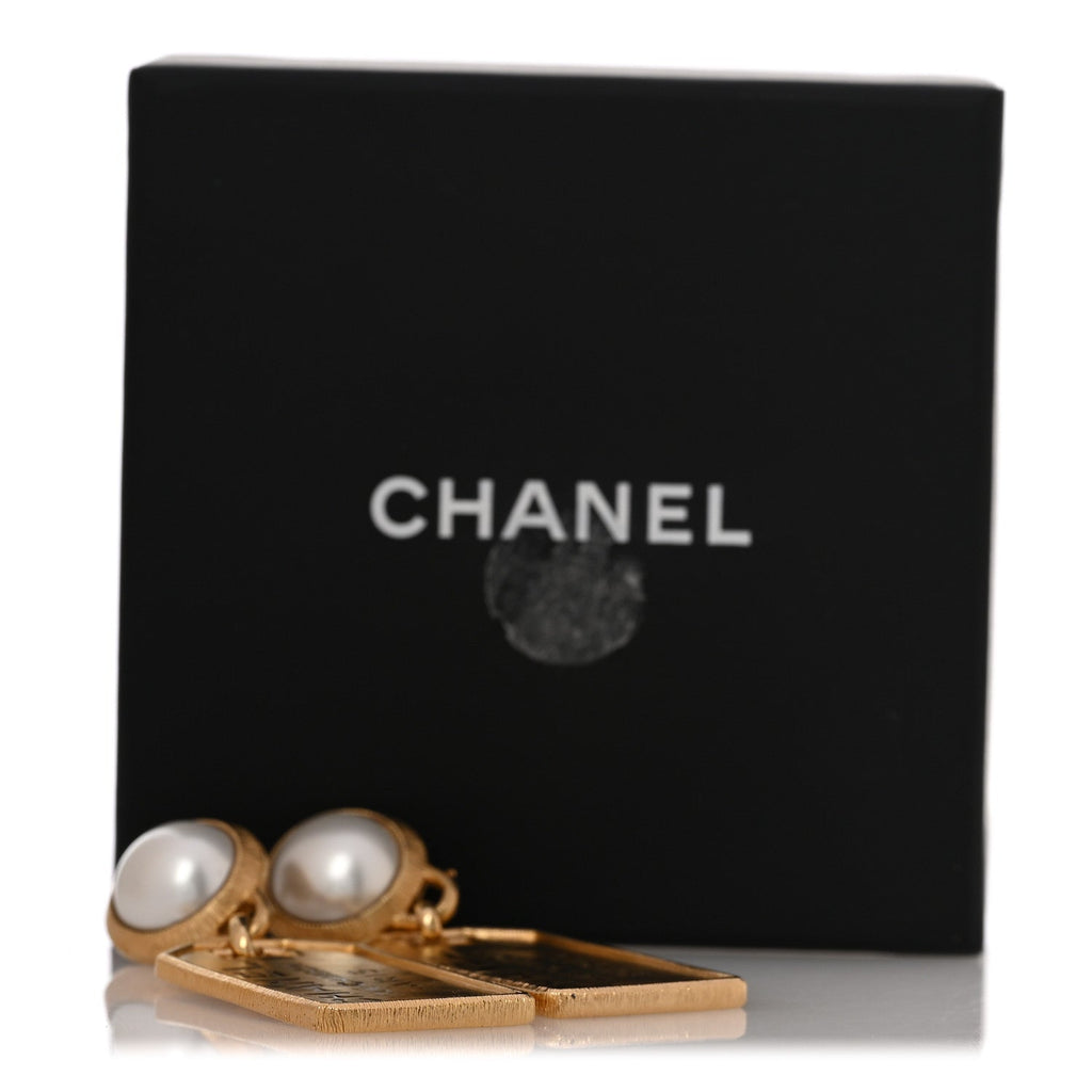Pearl CC Tags Drop Earrings Gold