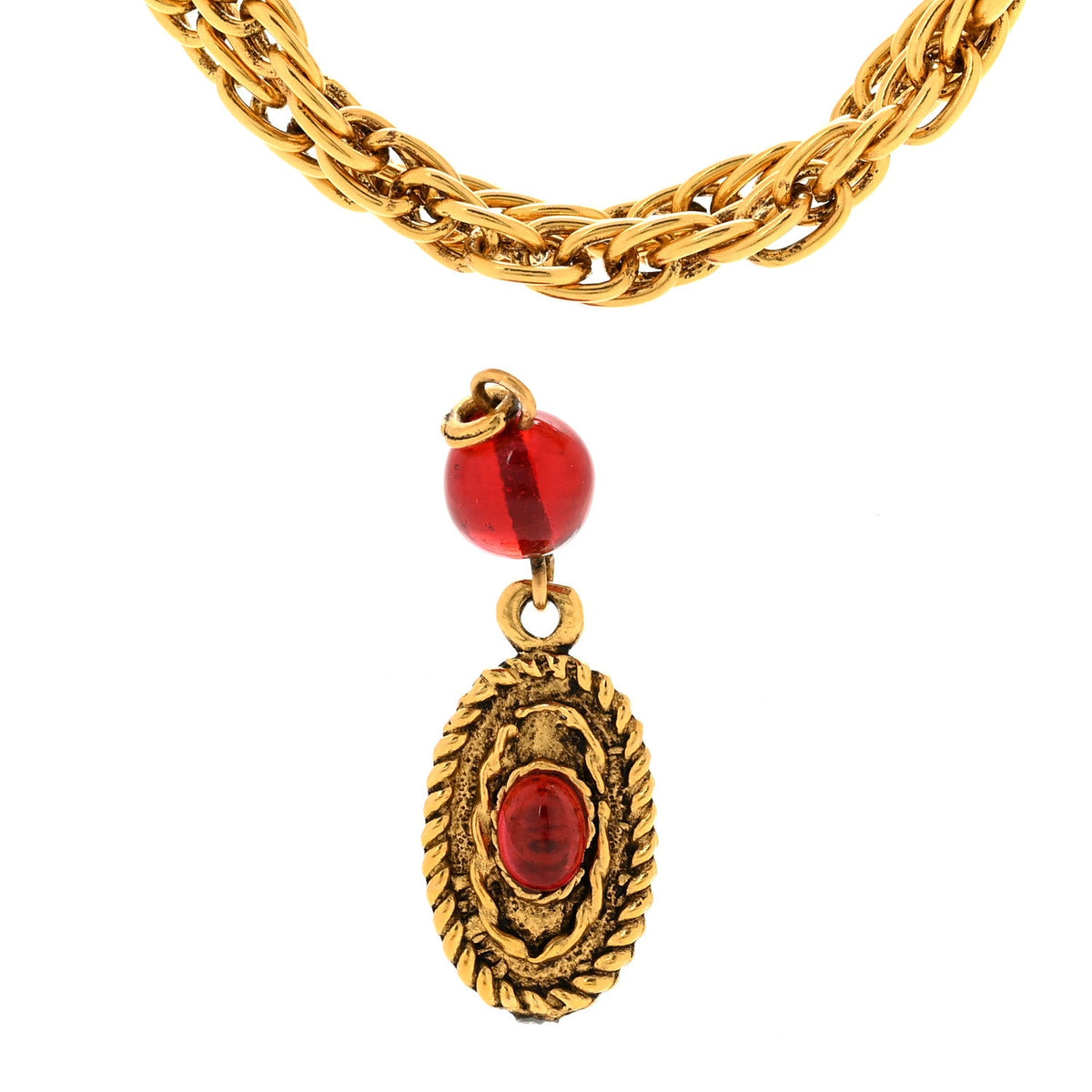 Gripoix Chicklet Sautoir Necklace Gold Red