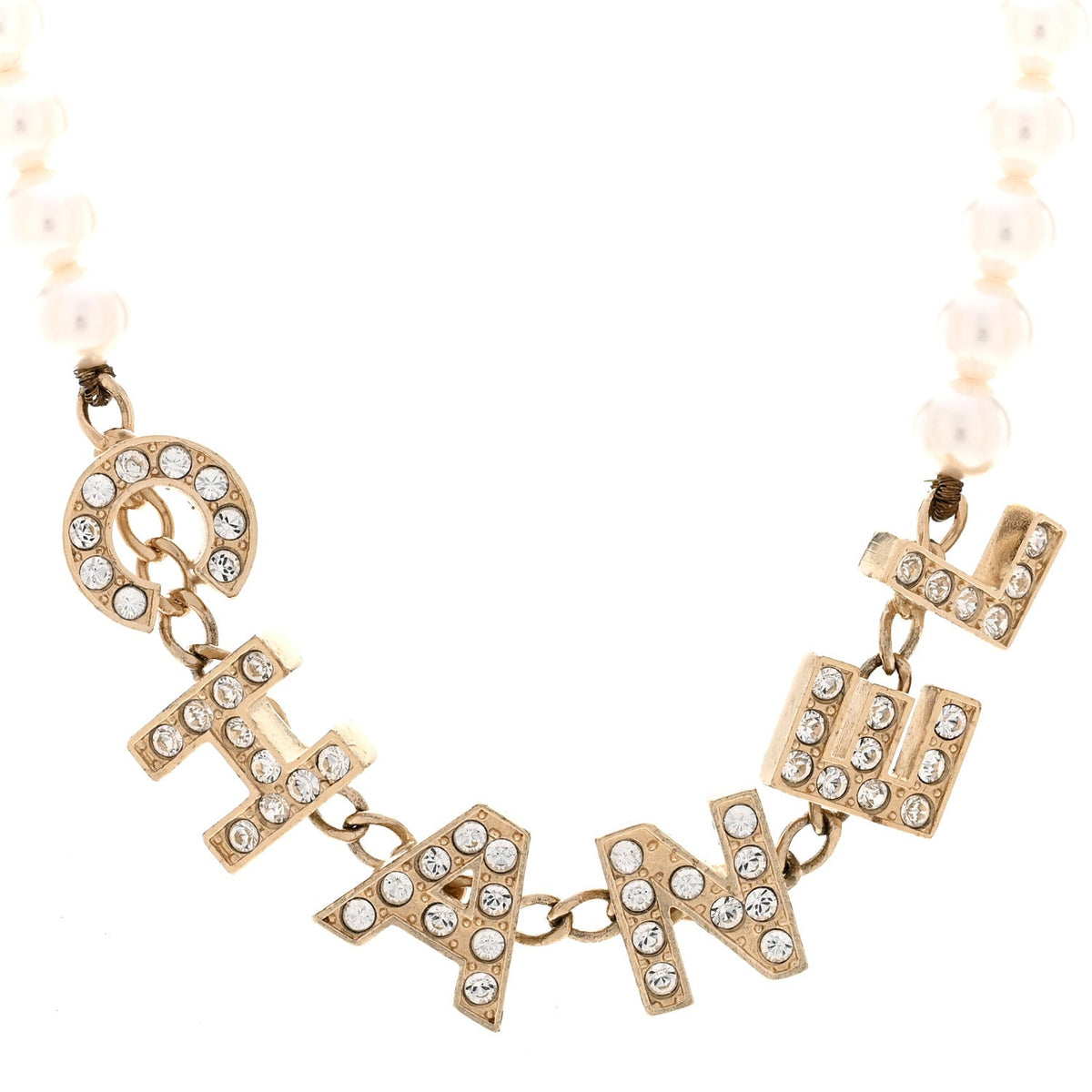 Pearl Crystal CC Logo Choker Necklace Gold