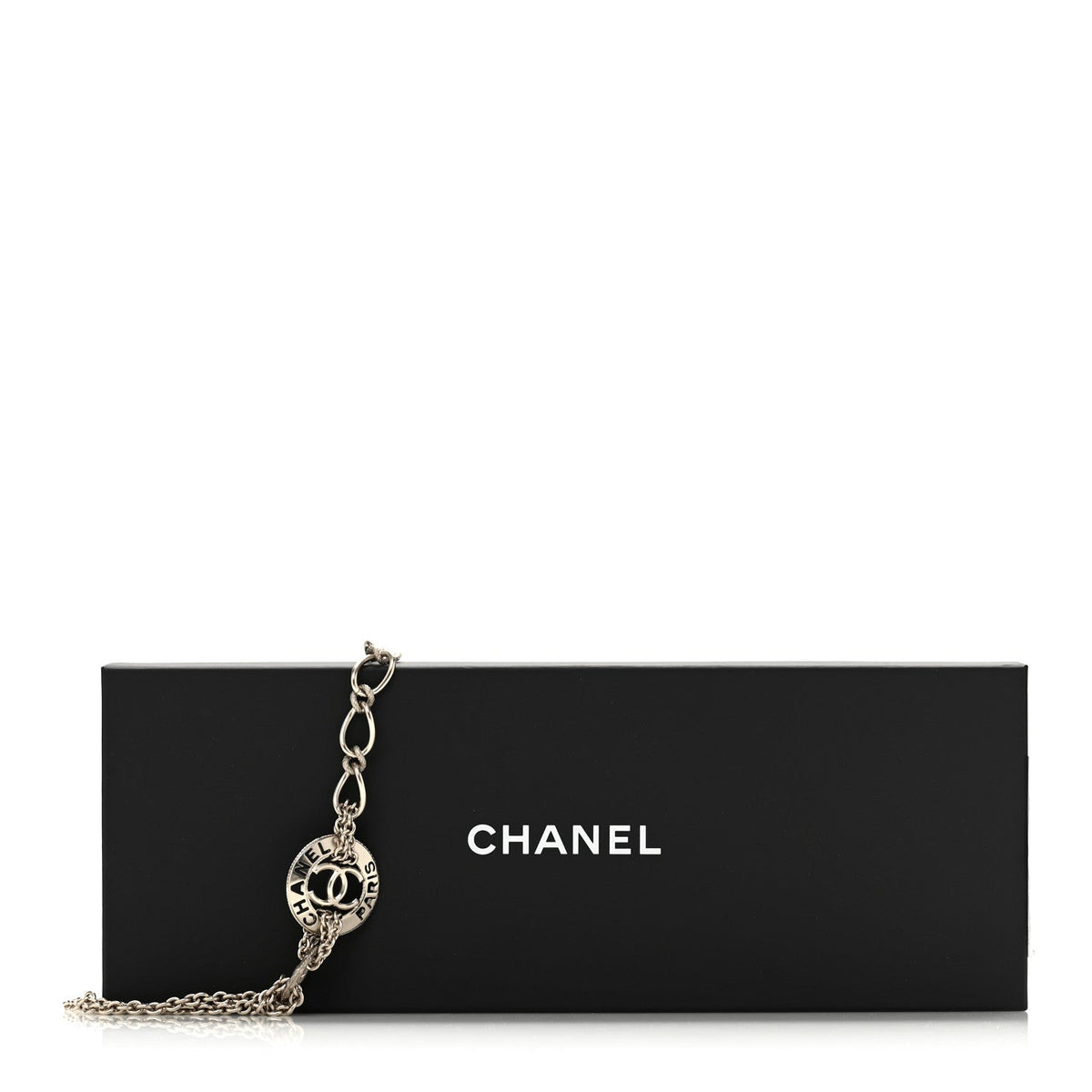 Metal Pearl Chain CC Paris Pendant Long Necklace Light Gold