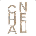 Crystal Cha-Nel Logo Drop Earrings Gold