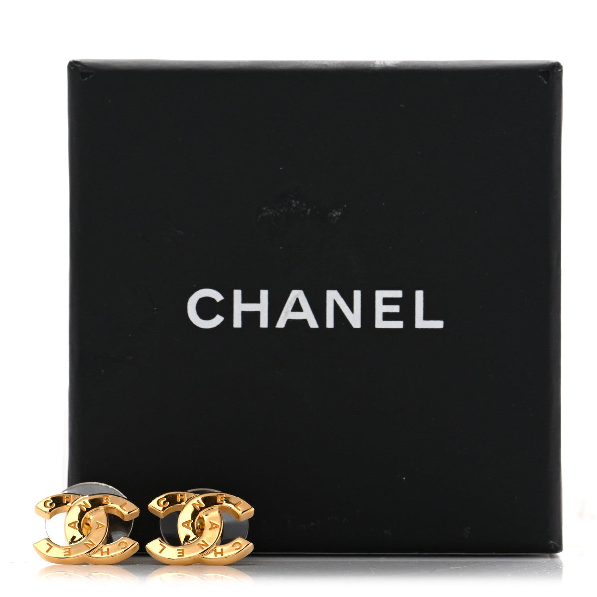 Metal CC Paris Button Stud Earrings Gold