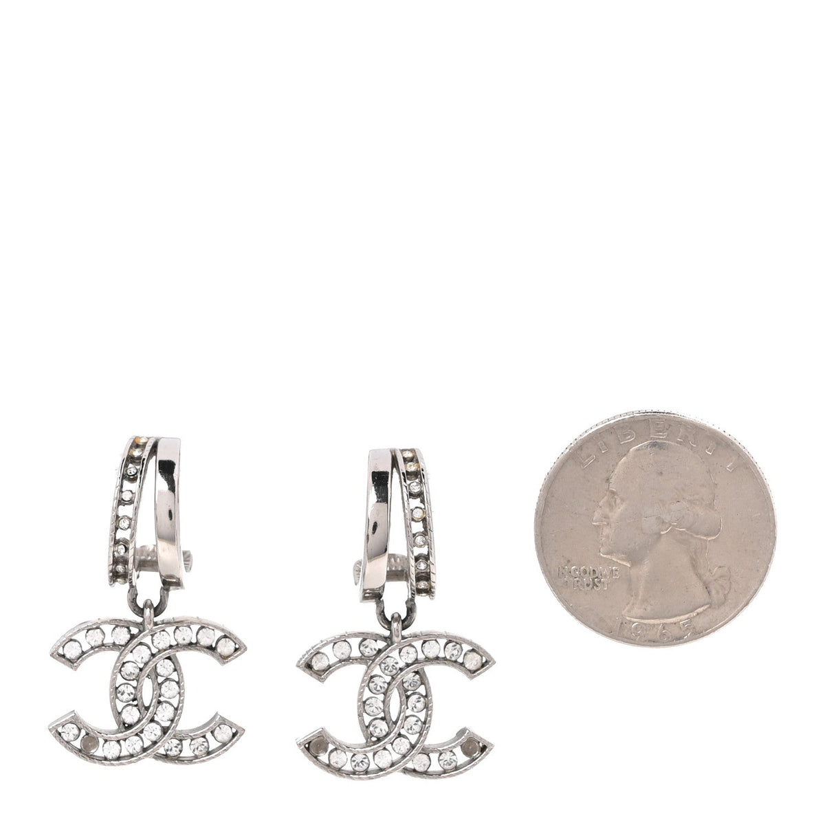 Crystal CC Drop Earrings Silver