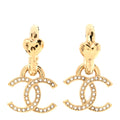 Metal Crystal Studded CC Hoop Drop Earrings Gold