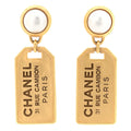 Pearl CC Tags Drop Earrings Gold
