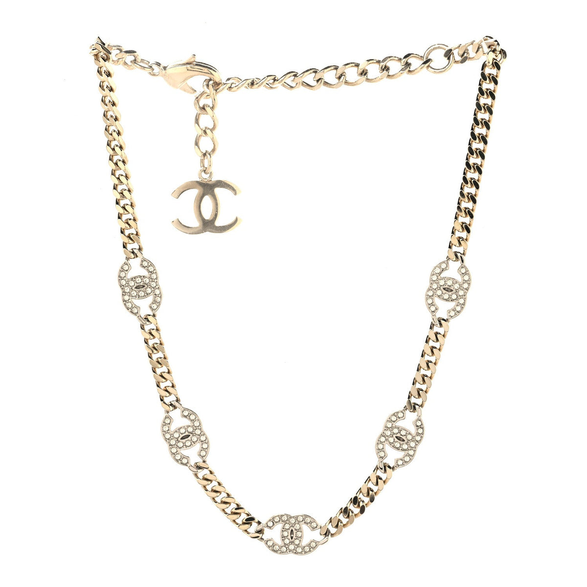 Crystal Chain CC Link Choker Gold Silver