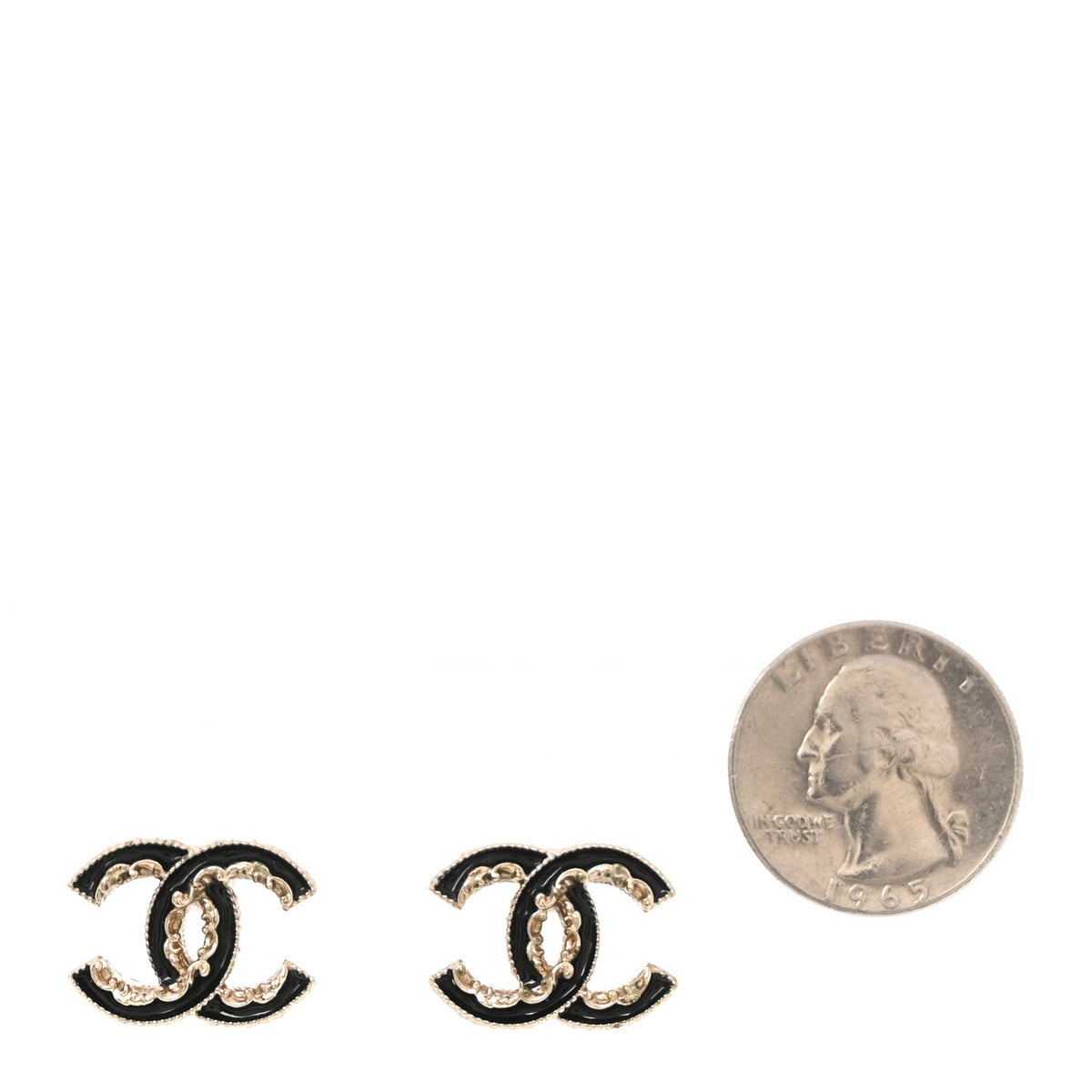 Enamel CC Baroque Earrings Black Gold