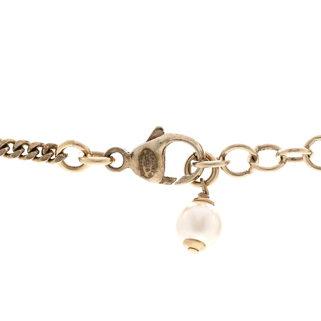 Pearl Crystal CC Heart Necklace Gold Pearly White Black