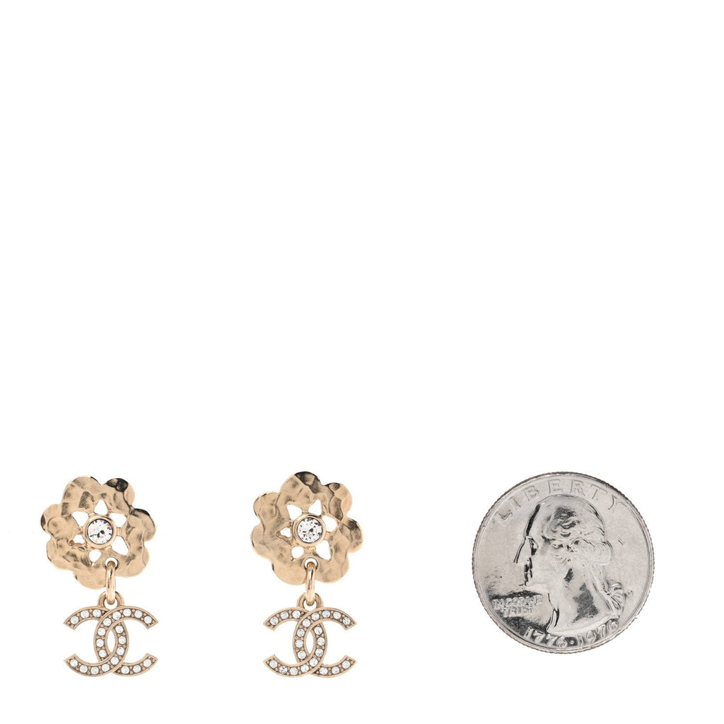 Crystal CC Flower Drop Earrings Gold