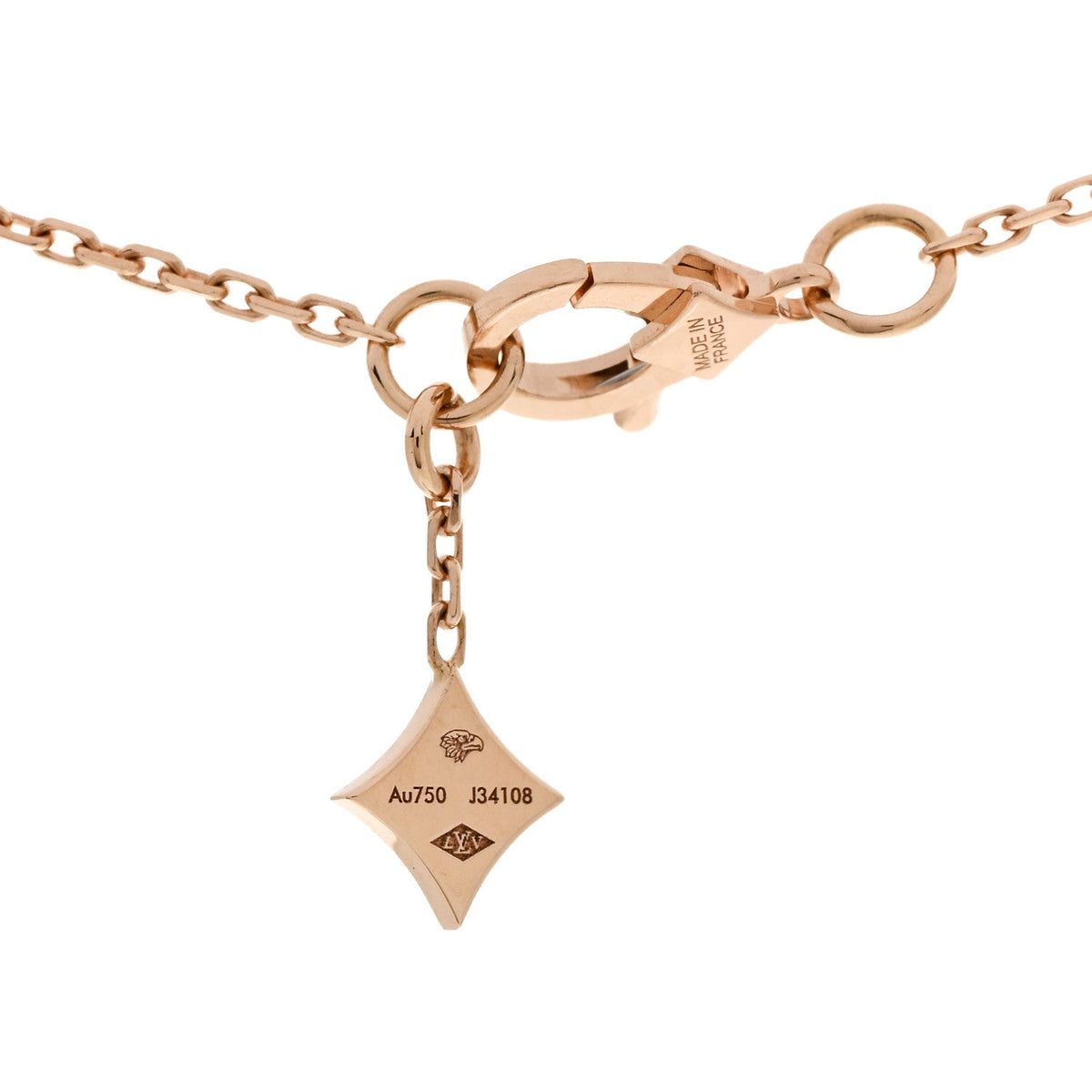 18K Pink Gold Diamond .38ct LV Monogram Star Cut Pendant Necklace
