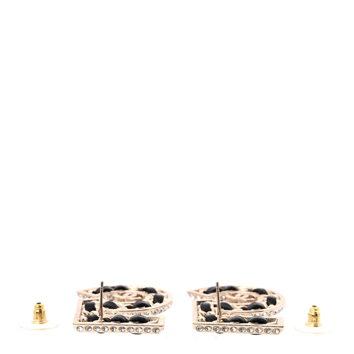 Crystal Lambskin Chain CC No 5 Earrings Gold Black