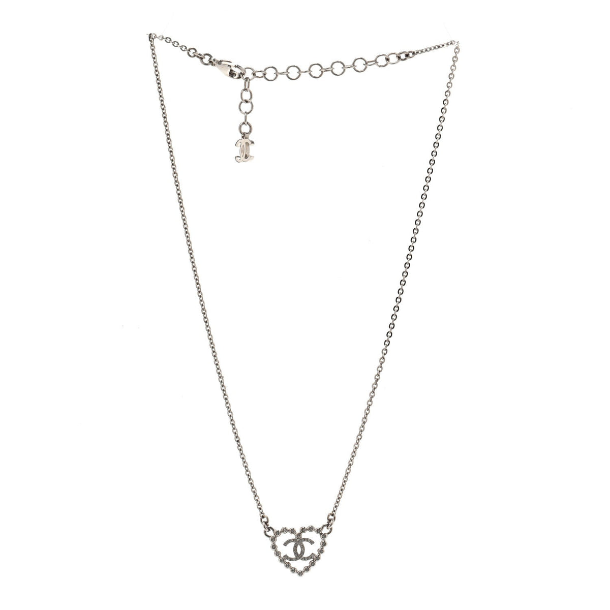 Crystal CC Heart Necklace Silver
