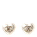 Pearl Crystal CC Heart Earrings Gold