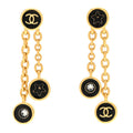 Metal Enamel CC Drop Earrings Black Gold