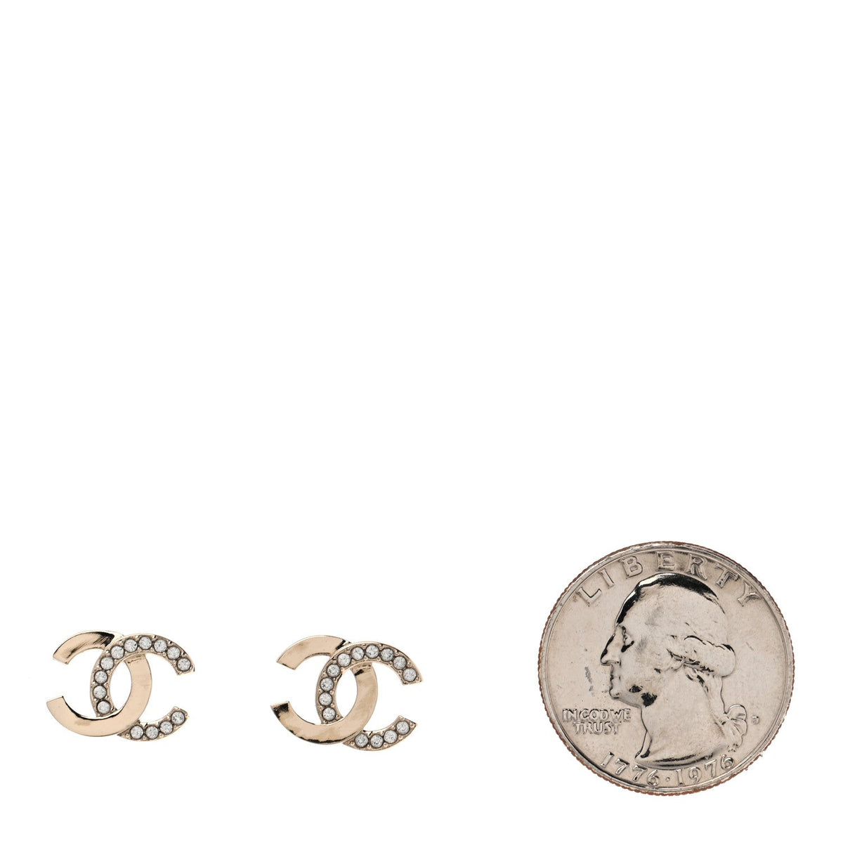 Metal Crystal CC Earrings Gold