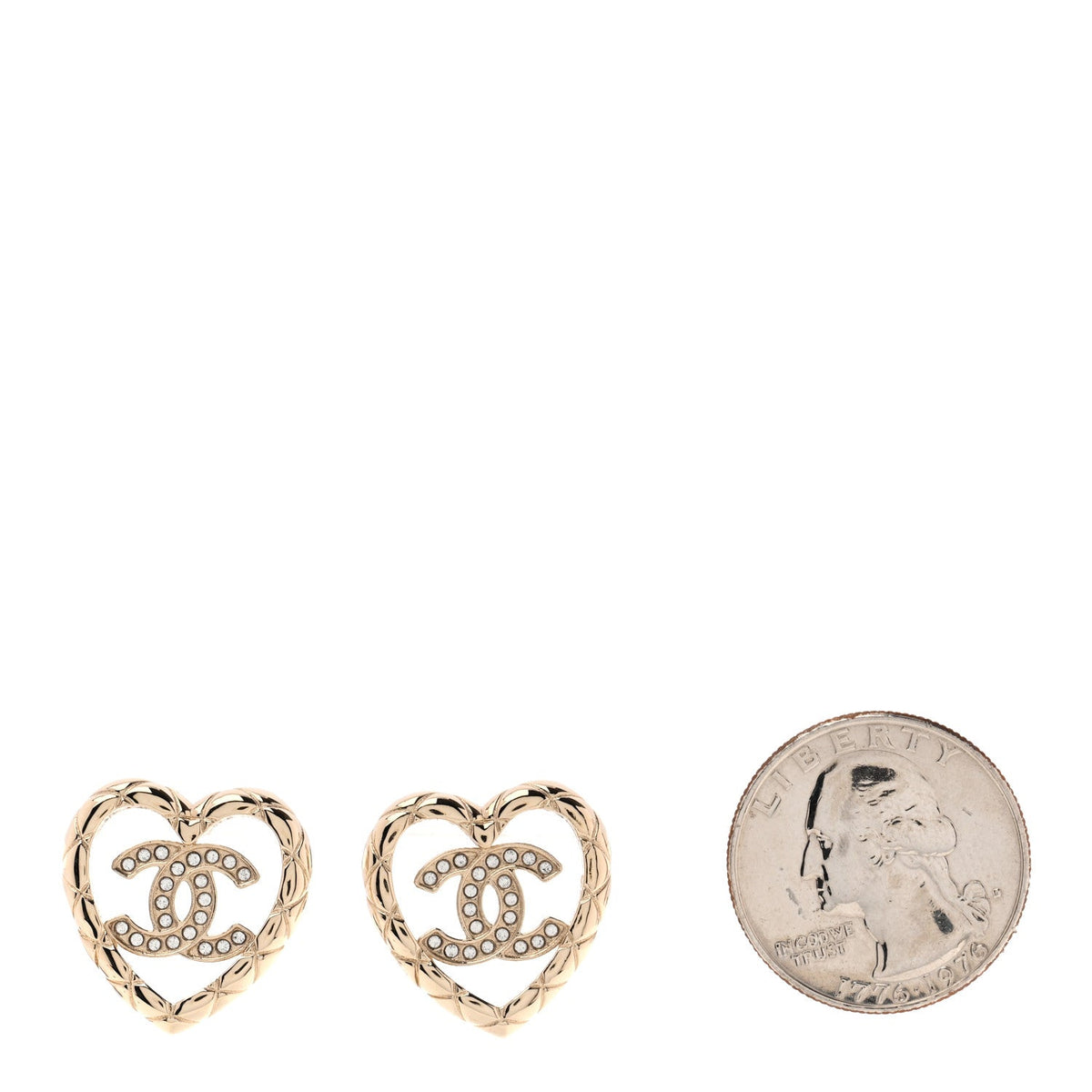 Metal Crystal CC Logo Heart Earrings Gold