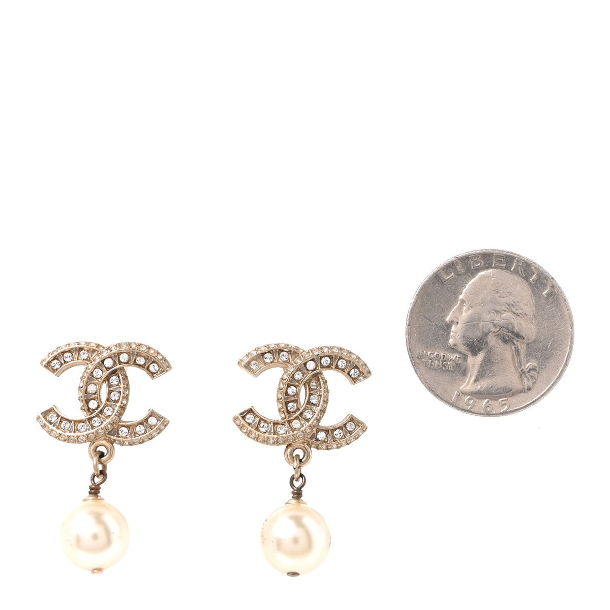 Crystal Pearl CC Drop Earrings Gold