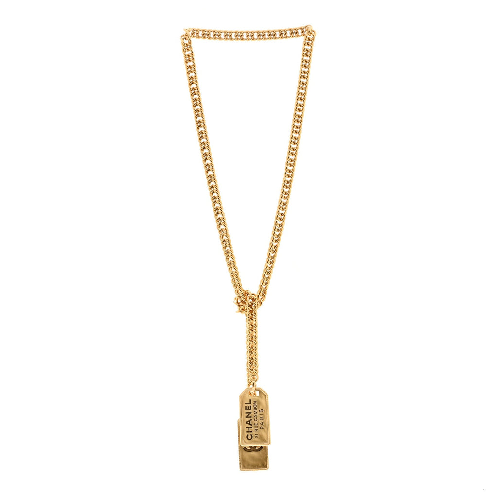 Metal ID Dog Tag Charm Necklace Gold