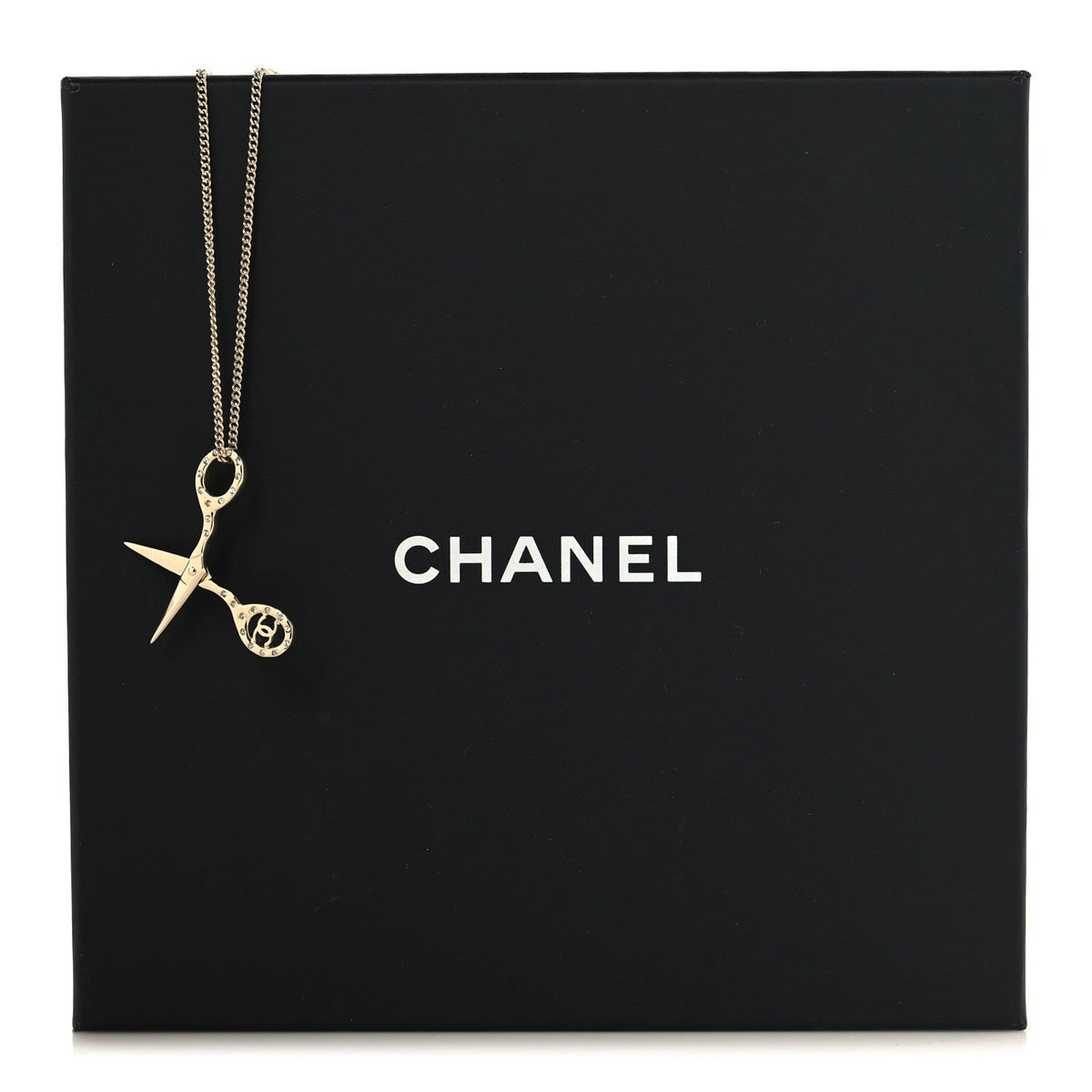 Metal Strass Crystal Scissors CC Pendant Necklace Gold