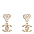 Crystal CC Heart Drop Earrings Gold Silver
