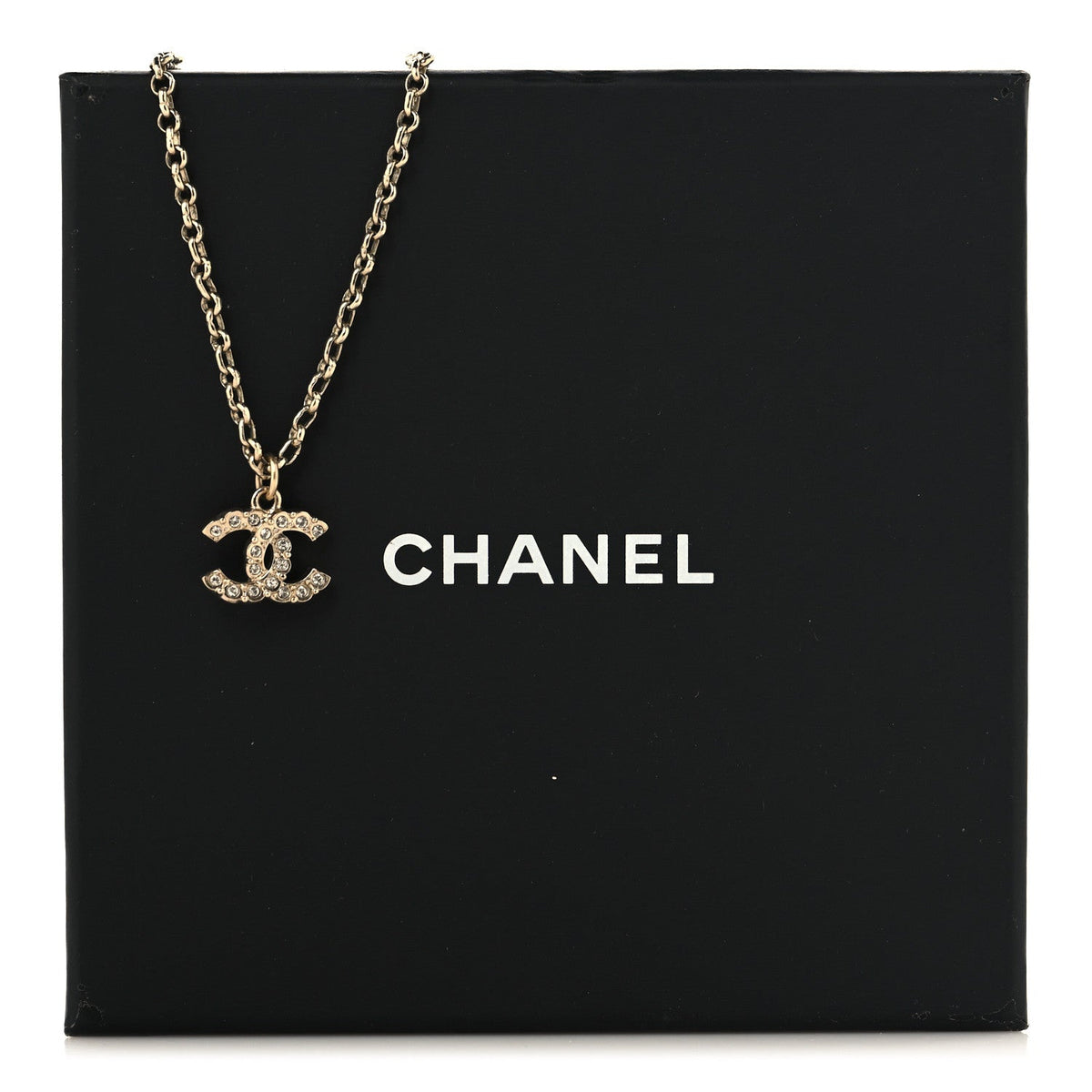 Metal Pearl Crystal CC Textured Pendant Necklace Gold