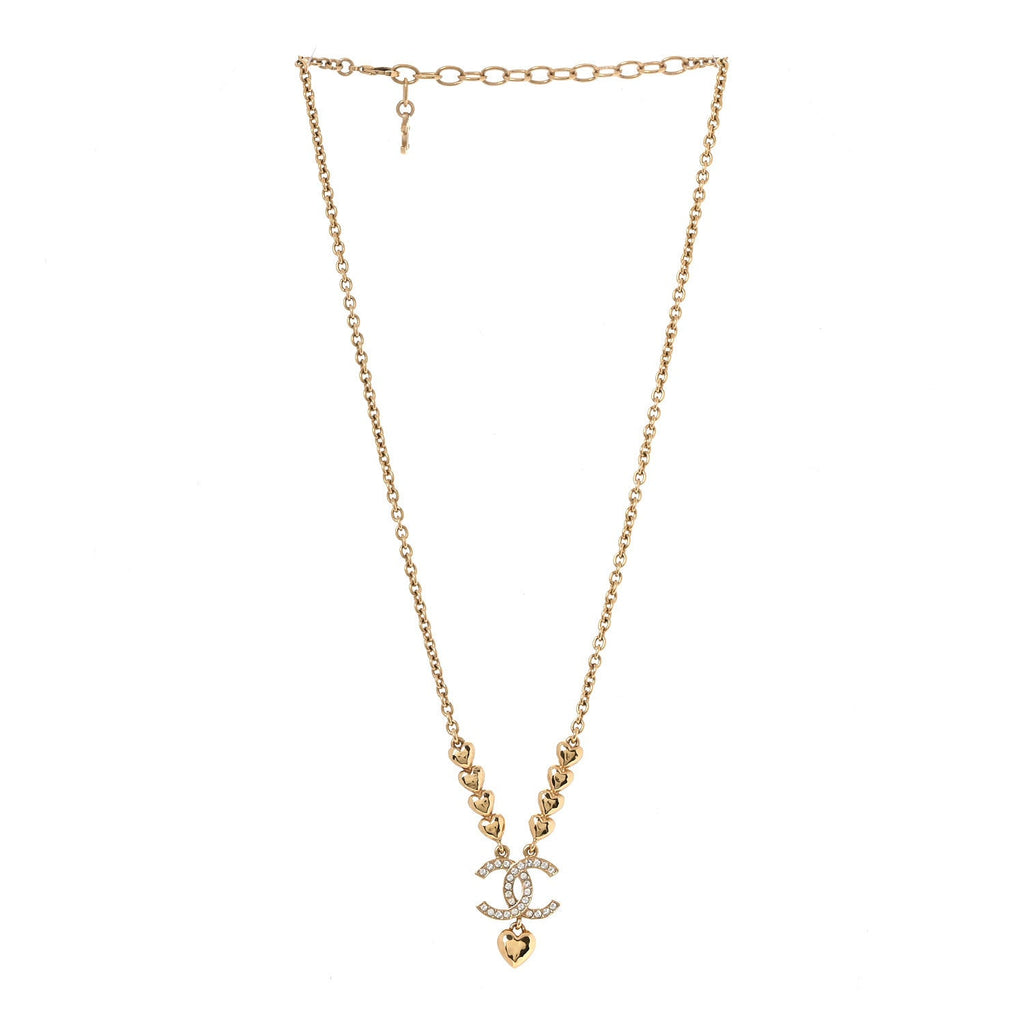 Crystal CC Heart Link Pendant Necklace Gold