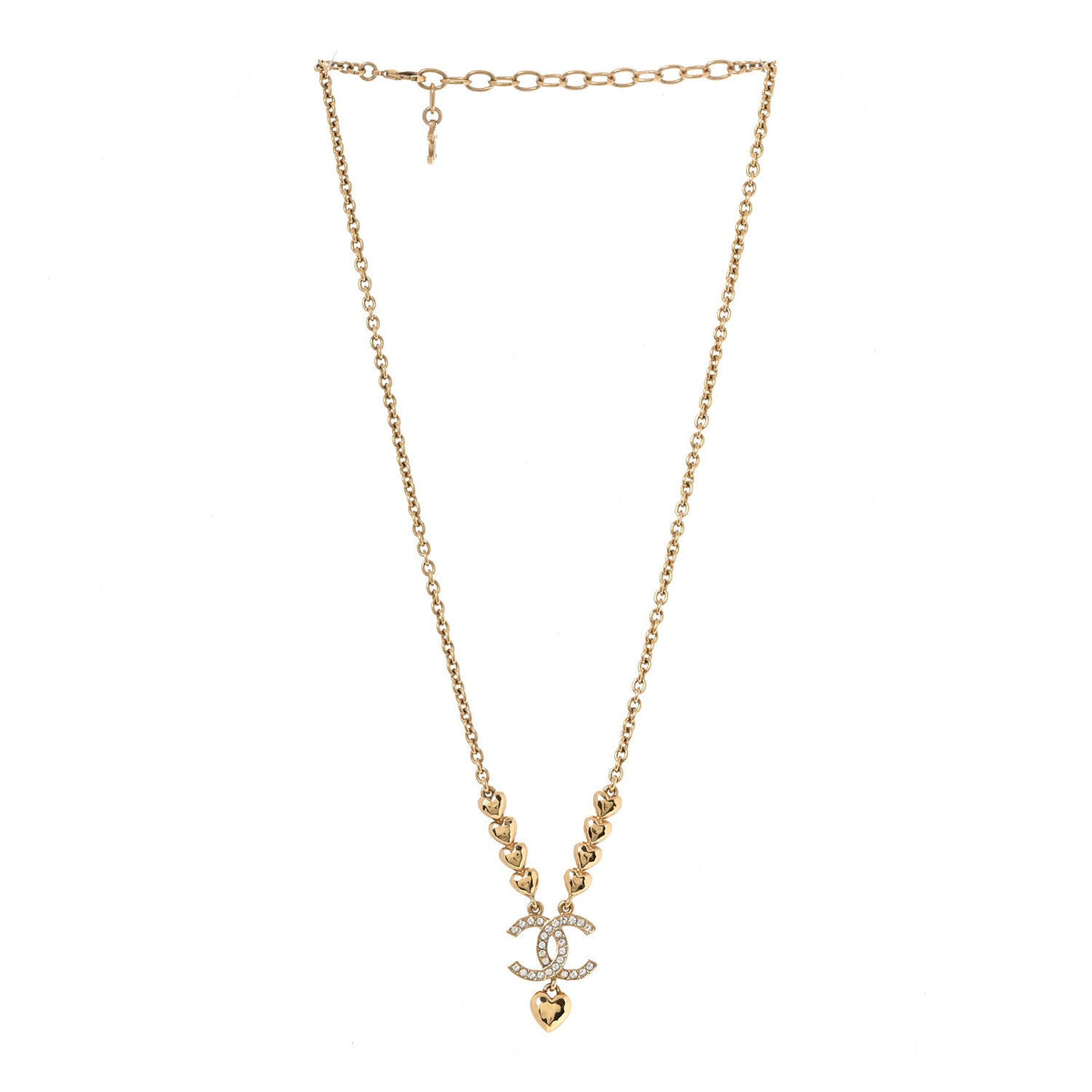 Crystal CC Heart Link Pendant Necklace Gold