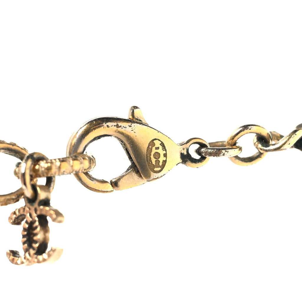 Metal Pearl Crystal Lambskin CC Chain Necklace Gold Black White