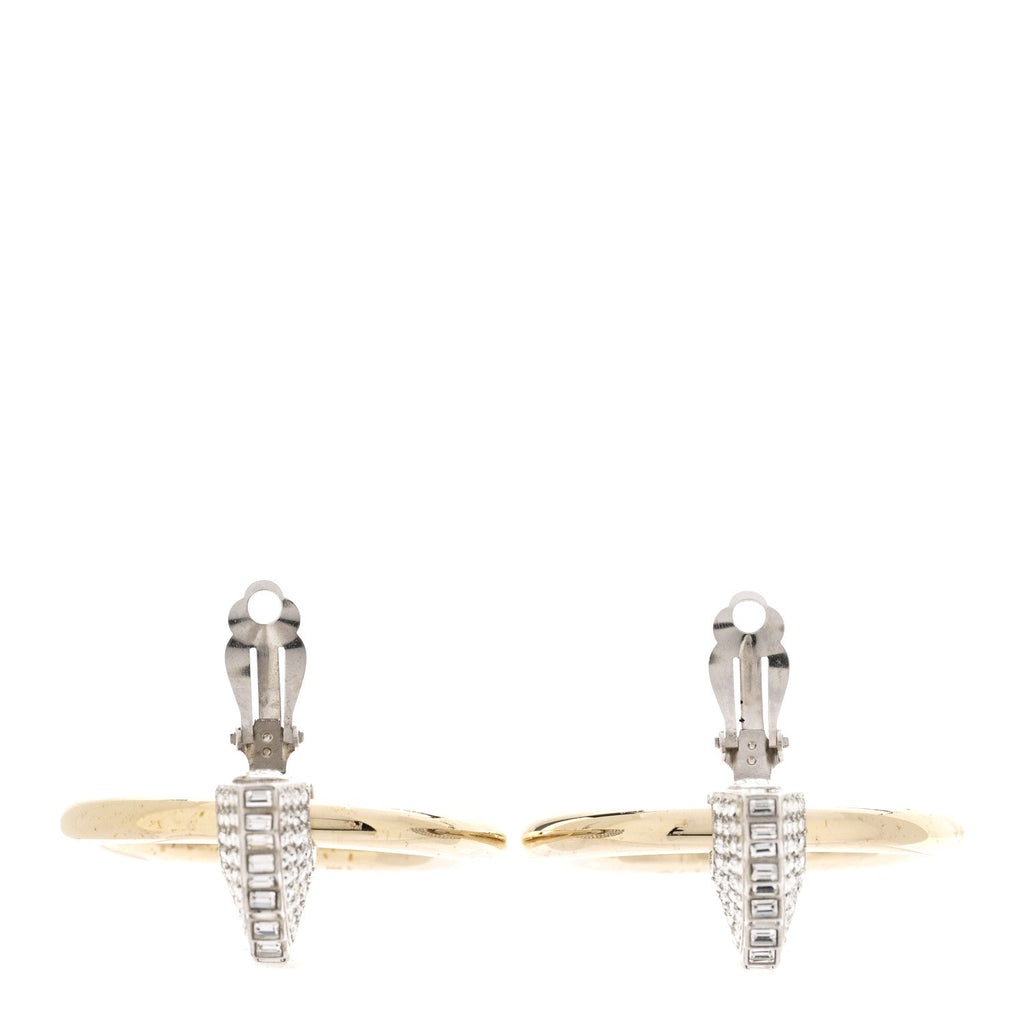 Baguette Crystal Hoop Clip On Earrings Gold