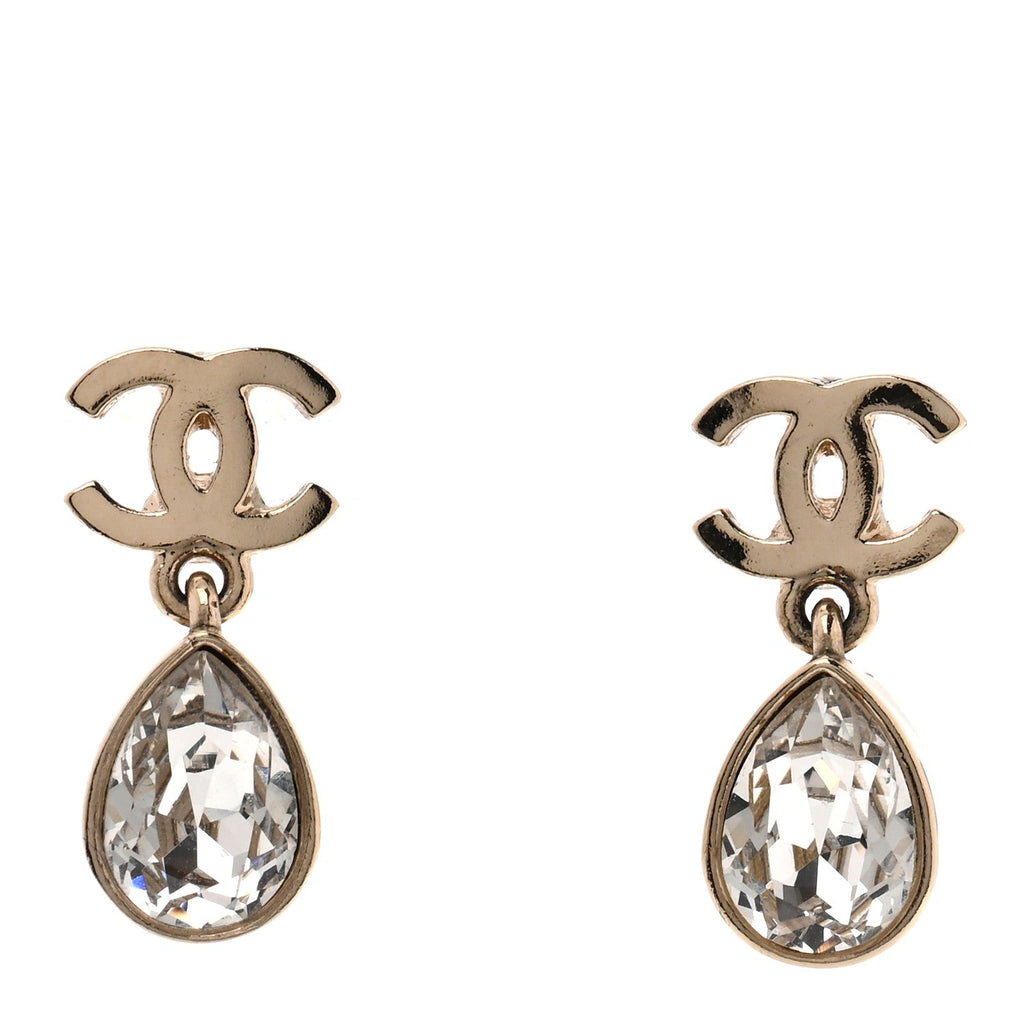 Crystal CC Tear Drop Earrings Gold