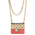 Metal Resin Lambskin Flap Bag Long Necklace Gold Pink