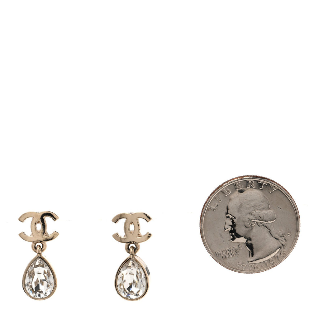 Crystal CC Tear Drop Earrings Gold