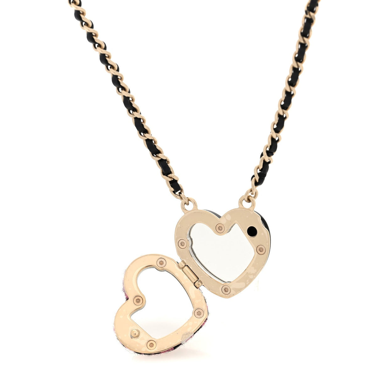 Lambskin Tweed CC Locket Pendant Necklace Black Pink Gold