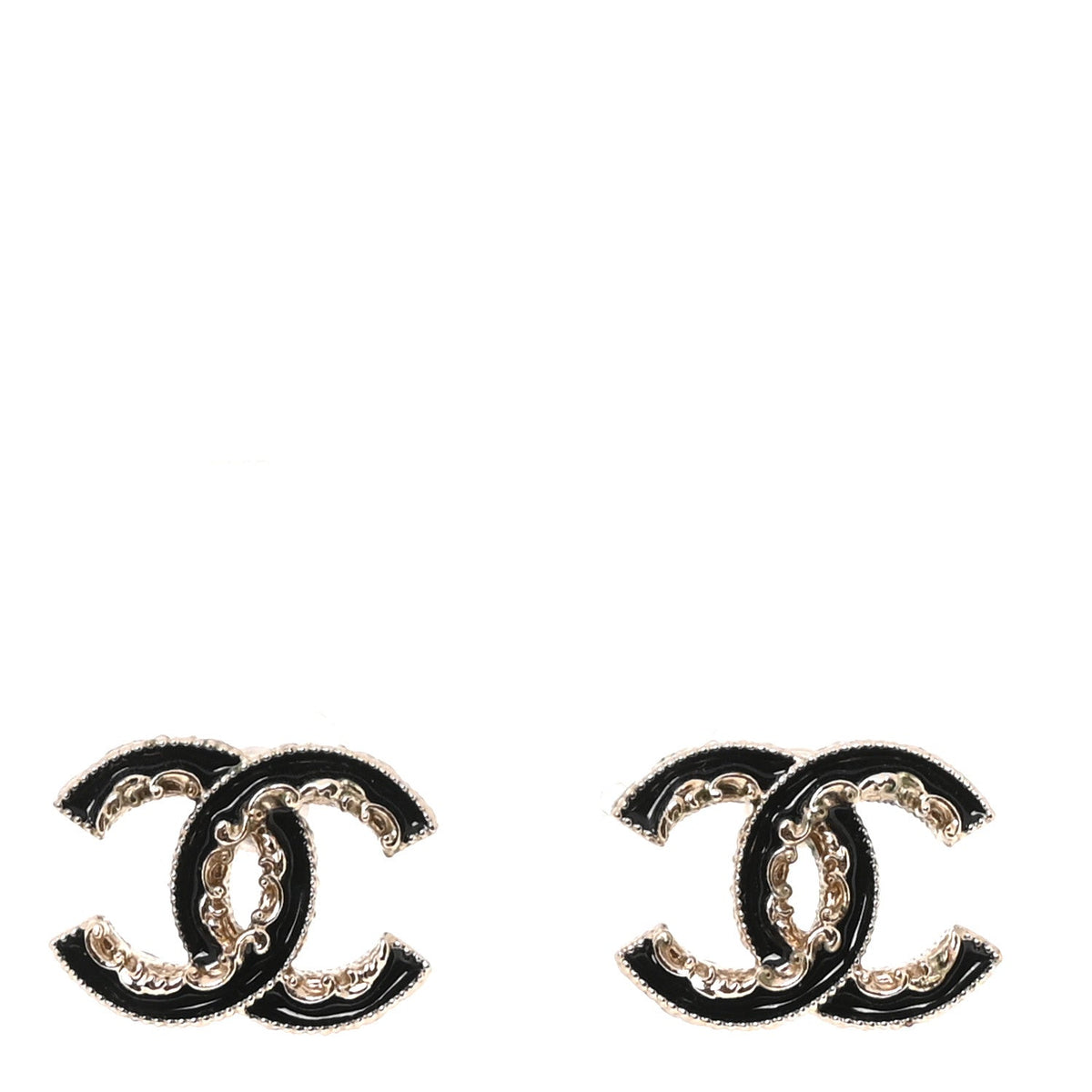 Enamel CC Baroque Earrings Black Gold