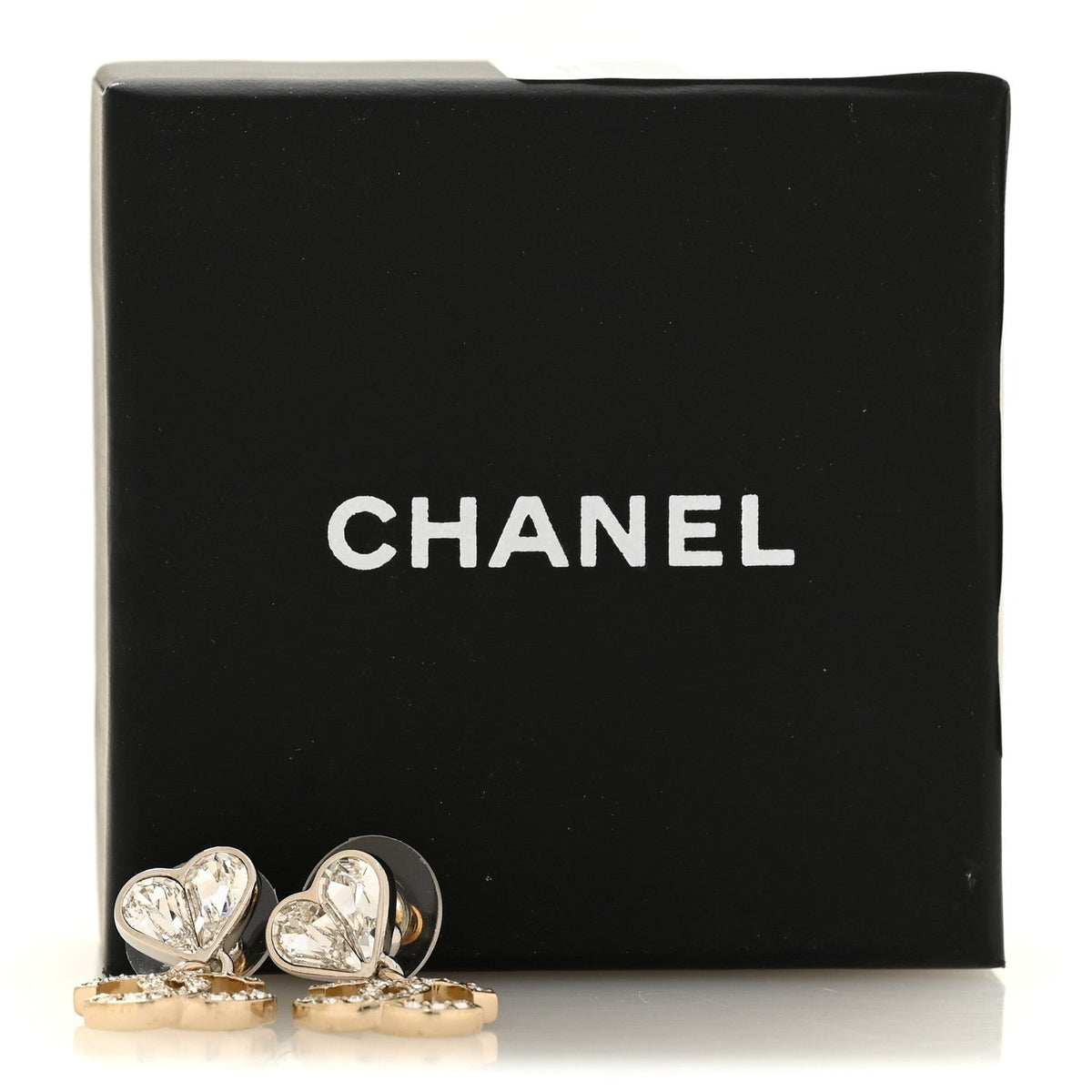 Crystal CC Heart Drop Earrings Gold Silver