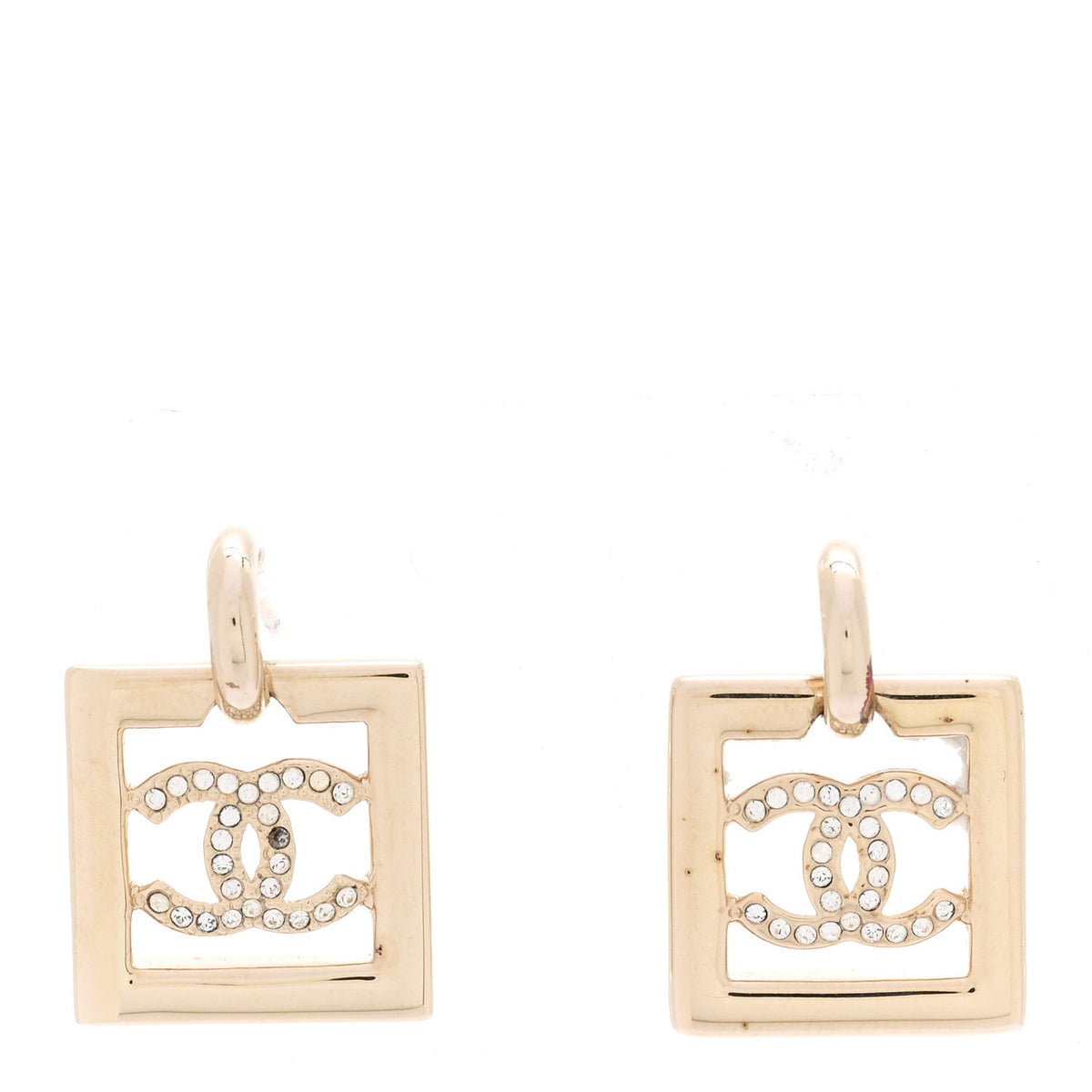 Metal Crystal Square CC Dangle Earrings Gold